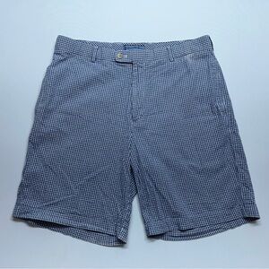 Peter Millar Seersucker Shorts Mens Size 34 Blue Checked 8.5” Inseam READ